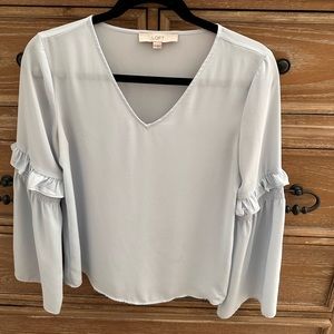 Bell sleeve light blue chiffon blouse